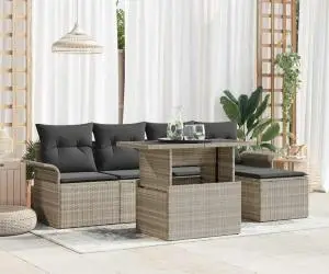 Set de canapea de grădină, 6 piese, cu perne gri deschis din rattan sintetic