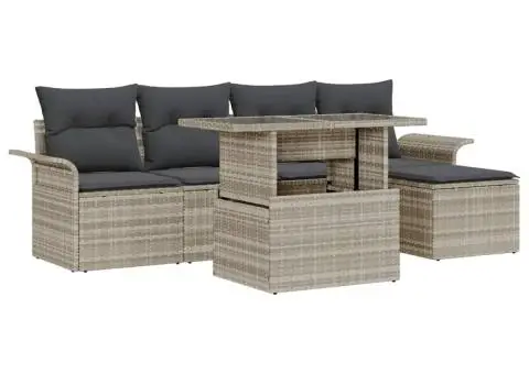 Set de canapea de grădină, 6 piese, cu perne gri deschis din rattan sintetic - 2/5