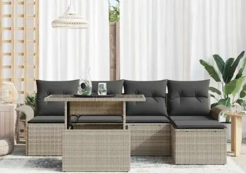 Set de canapea de grădină, 6 piese, cu perne gri deschis din rattan sintetic - 3/5