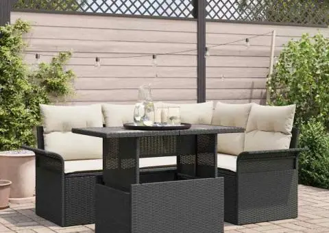 Set de canapea de 5 piese cu perne Ratan Poli negru - 1/5