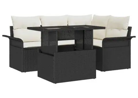 Set de canapea de 5 piese cu perne Ratan Poli negru - 2/5