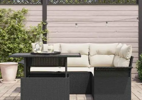 Set de canapea de 5 piese cu perne Ratan Poli negru - 3/5