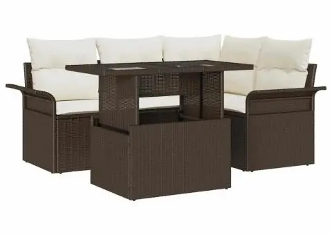 Set canapea grădină 5 piese cu perne maro din ratan poli - 2/5