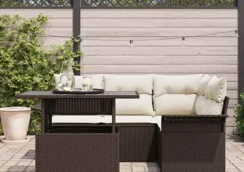 Set canapea grădină 5 piese cu perne maro din ratan poli - 3/5