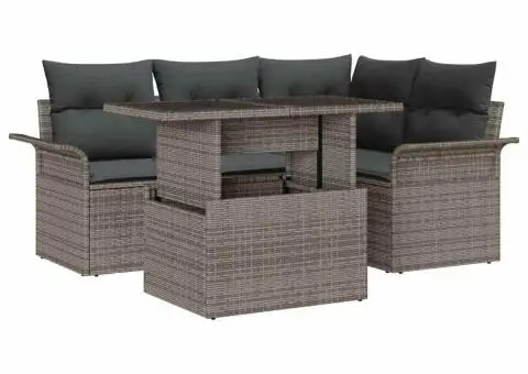 Set Canapea Grădină cu Perne Gri din Ratan Policombinat - 2/5