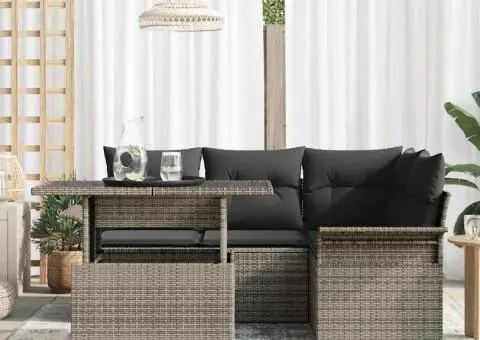 Set Canapea Grădină cu Perne Gri din Ratan Policombinat - 3/5