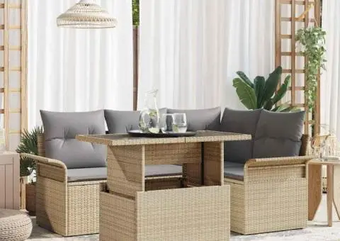 Set de 5 piese pentru Grădină cu Perne Bej din Ratan Polietilenă - 1/5