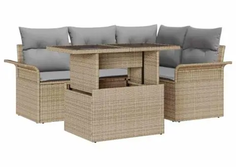 Set de 5 piese pentru Grădină cu Perne Bej din Ratan Polietilenă - 2/5