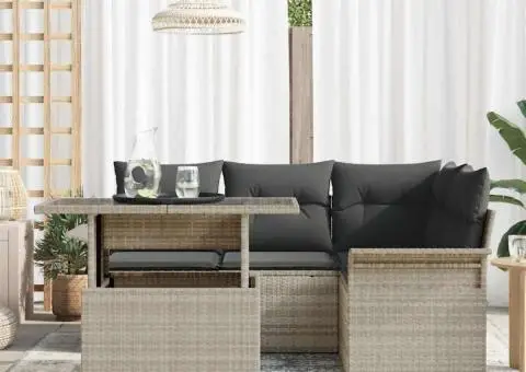 Set Canapea din 5 Piese cu Perne Gri Deschis Rattan Polimeric - 3/5