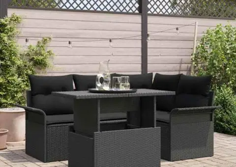 Set de canapea de grădină cu perne Negre din ratan poli - 1/5