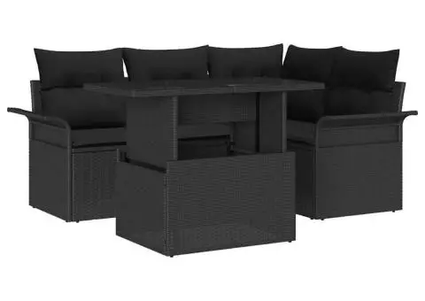 Set de canapea de grădină cu perne Negre din ratan poli - 2/5