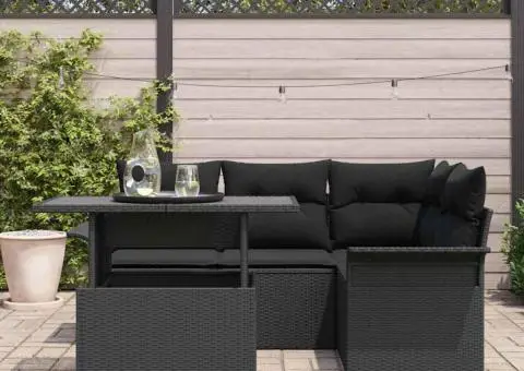 Set de canapea de grădină cu perne Negre din ratan poli - 3/5