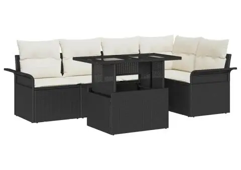 Set de mobilă de grădină 6 piese cu perne, din rattan negru - 2/5