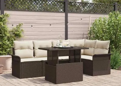 Set canapea de grădină 6 piese cu perne maro din ratan lucios - 1/5