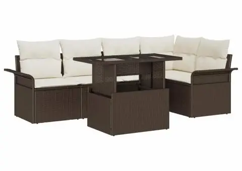 Set canapea de grădină 6 piese cu perne maro din ratan lucios - 2/5
