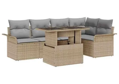 Set de canapea de grădină cu 6 piese și perne bej din ratan - 2/5