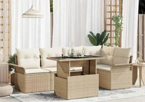 Set de canapea de grădină cu 6 piese și perne bej din ratan sintetic - 1/5