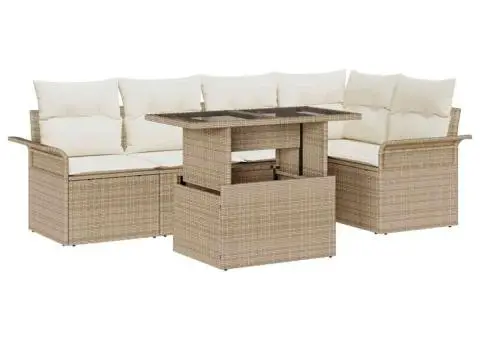 Set de canapea de grădină cu 6 piese și perne bej din ratan sintetic - 2/5
