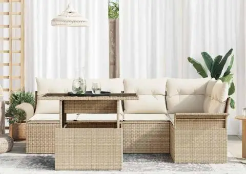 Set de canapea de grădină cu 6 piese și perne bej din ratan sintetic - 3/5