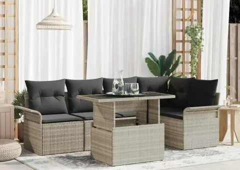 Set canapea grădină 6 piese perne gri deschis Poly Rattan - 1/5