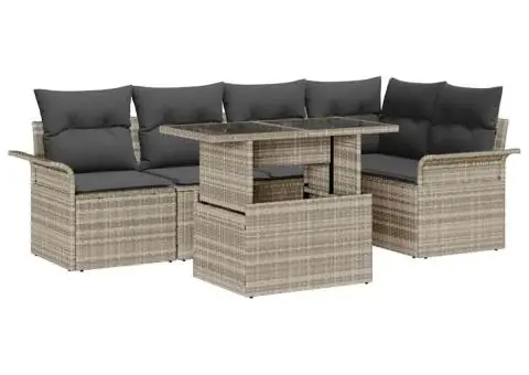 Set canapea grădină 6 piese perne gri deschis Poly Rattan - 2/5