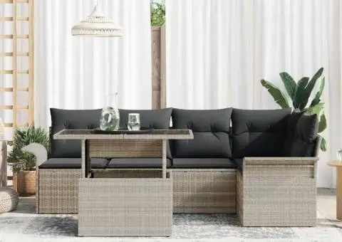 Set canapea grădină 6 piese perne gri deschis Poly Rattan - 3/5