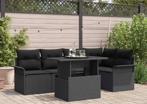 Set canapea grădină 6 piese și perne Negru, Poly Rattan - 1/5
