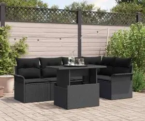 Set canapea grădină 6 piese și perne Negru, Poly Rattan