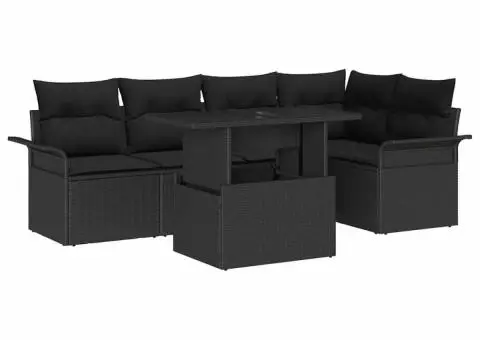 Set canapea grădină 6 piese și perne Negru, Poly Rattan - 2/5