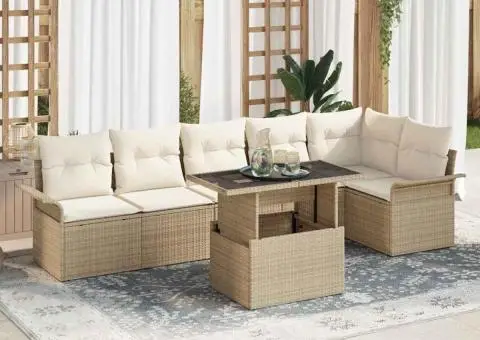 Set de canapea modulară din 7 piese pentru grădină cu perne Bej din ratan - 1/5