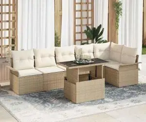 Set de canapea modulară din 7 piese pentru grădină cu perne Bej din ratan