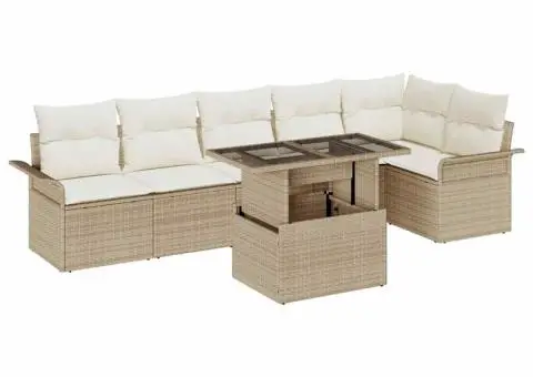 Set de canapea modulară din 7 piese pentru grădină cu perne Bej din ratan - 2/5