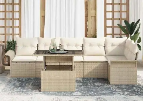 Set de canapea modulară din 7 piese pentru grădină cu perne Bej din ratan - 3/5