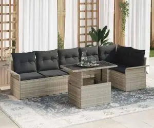 Set de 7 Piese Sofale pentru Grădină cu Perne Gri Deschis din Ratan Poli