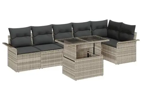 Set de 7 Piese Sofale pentru Grădină cu Perne Gri Deschis din Ratan Poli - 2/5