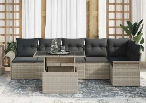 Set de 7 Piese Sofale pentru Grădină cu Perne Gri Deschis din Ratan Poli - 3/5