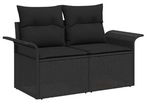 Set de canapea de grădină cu 7 piese cu perne, Negru, Ratan polimeric - 4/5