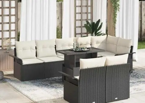 Set de canapea de grădină 9 piese cu perne Negru Poliratan - 1/5