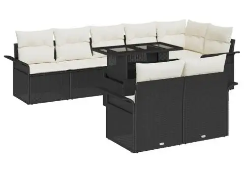 Set de canapea de grădină 9 piese cu perne Negru Poliratan - 2/5