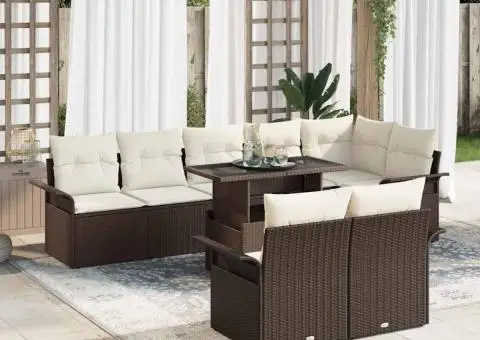 Set de 9 Piese pentru Grădină cu Pernă maro din Ratan Polimer - 1/5