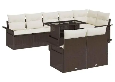 Set de 9 Piese pentru Grădină cu Pernă maro din Ratan Polimer - 2/5