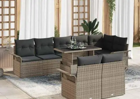 Set de canapele de grădină cu 9 piese și perne Gri din poliratan - 1/5