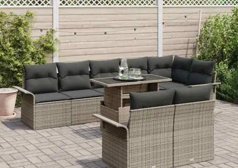 Set de canapele de grădină cu 9 piese și perne Gri din poliratan - 3/5