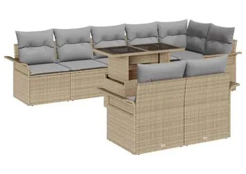 Set Canapea Grădină cu 9 Piese cu Perne Bej Ratan Polimeric - 2/5