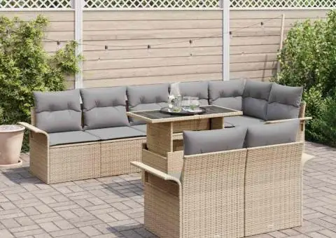 Set Canapea Grădină cu 9 Piese cu Perne Bej Ratan Polimeric - 3/5