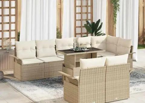 Set de Canapea pentru Grădină cu 9 Piese și Perne Bej din Ratan Poli - 1/5