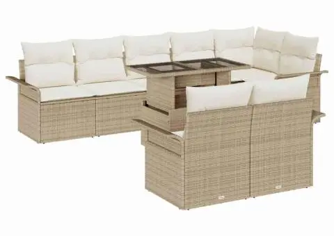 Set de Canapea pentru Grădină cu 9 Piese și Perne Bej din Ratan Poli - 2/5