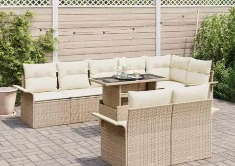 Set de Canapea pentru Grădină cu 9 Piese și Perne Bej din Ratan Poli - 3/5