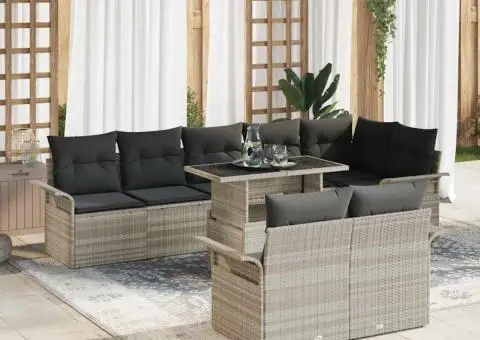 Set de canapea pentru grădină 9 piese cu perne Gri deschis din ratan polimeric - 1/5