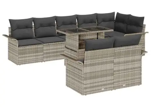 Set de canapea pentru grădină 9 piese cu perne Gri deschis din ratan polimeric - 2/5